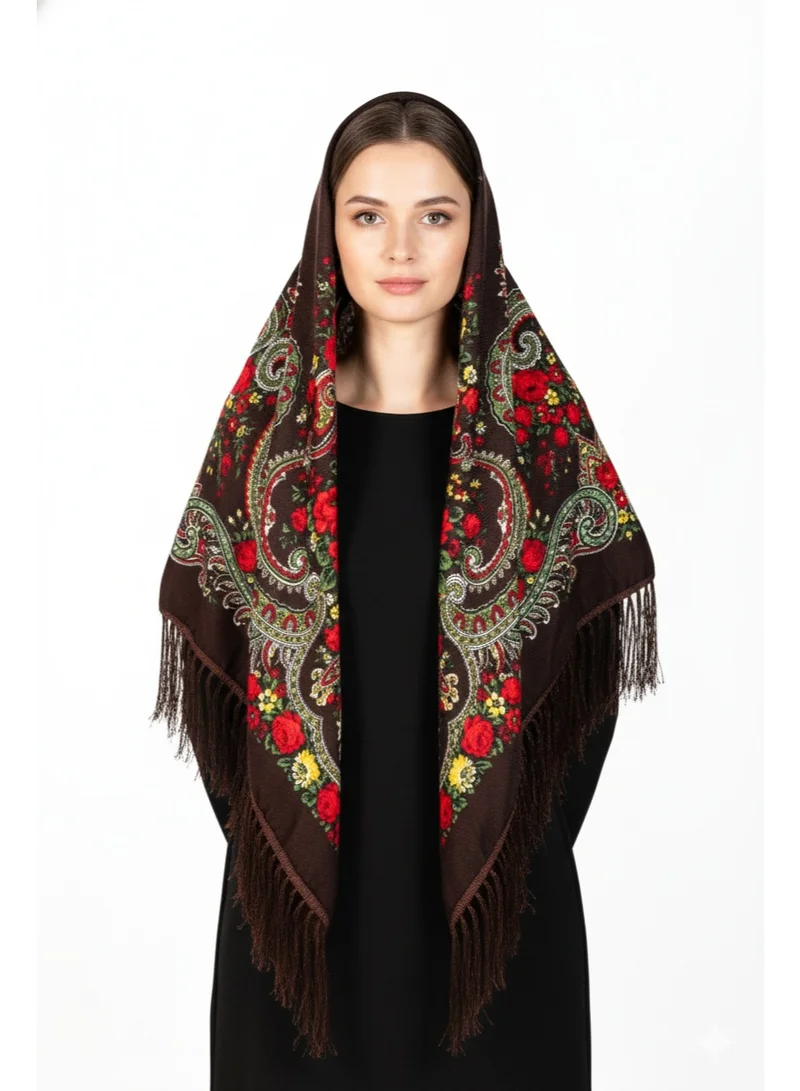 Bidani Brown Russian Floral Shawl